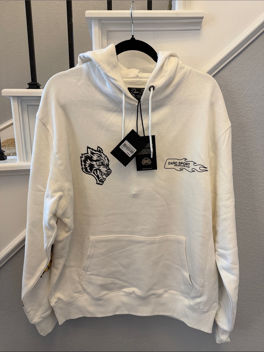 Darc Sport White Crewneck Hoodie with Black Graphic